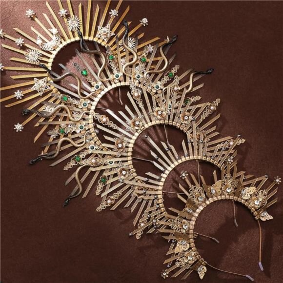 Sunburst Spike Sun Crown - Moon Star Greek Goddess Gold Halo Headband main image 6